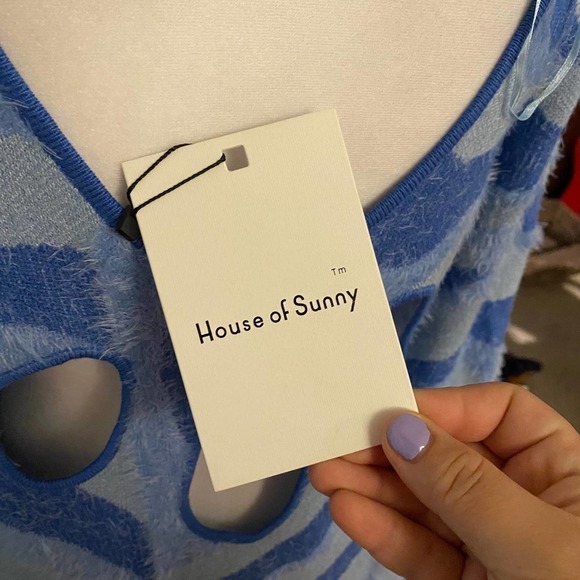 NWT House of Sunny Wave Sweater Blue Moon Dress Cut out Back Long Sleeve Blue 8 - Picture 11 of 16